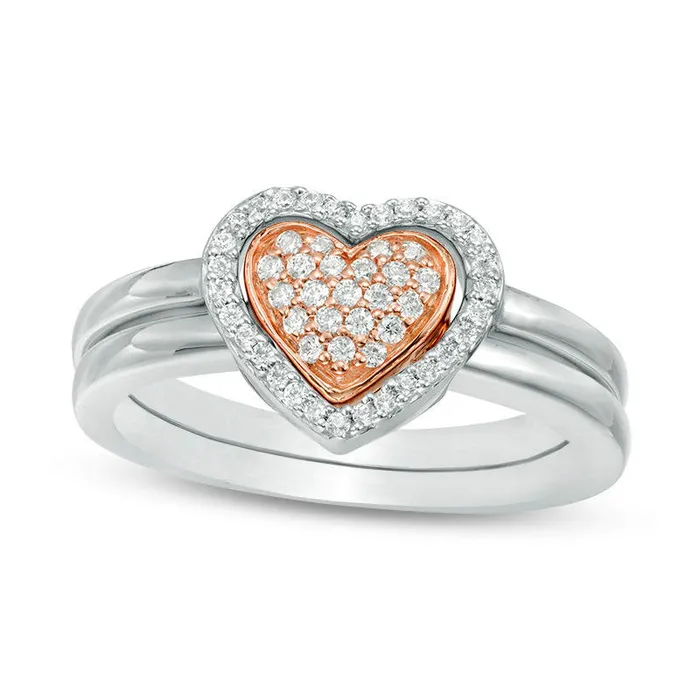 Rings Goldia Convertibilities 020 CT TW Natural Diamond Heart ThreeinOne Ring in Sterling Silver and Solid 10K Rose Gold