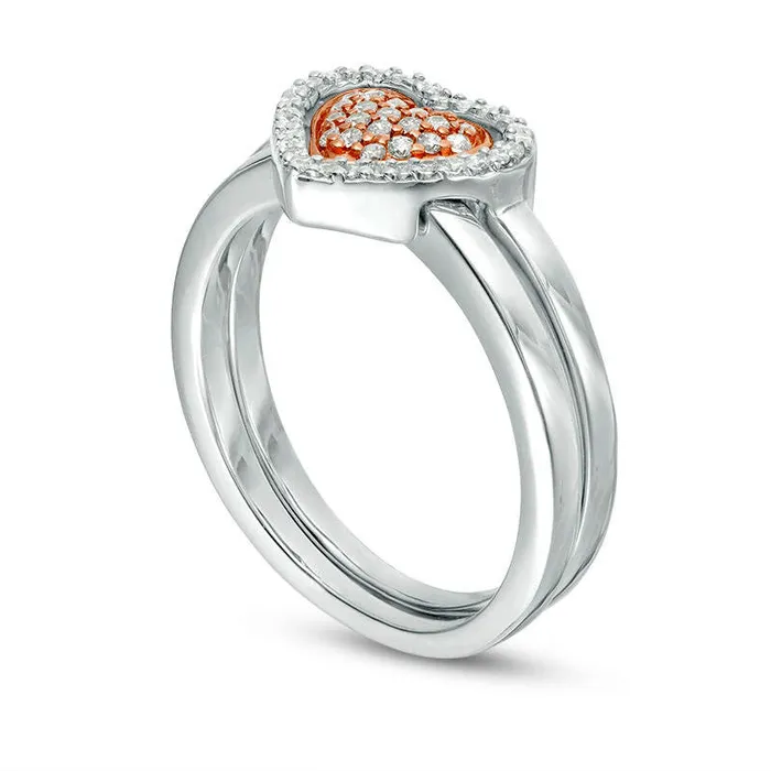 Rings Goldia Convertibilities 020 CT TW Natural Diamond Heart ThreeinOne Ring in Sterling Silver and Solid 10K Rose Gold