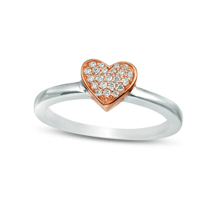 Rings Goldia Convertibilities 020 CT TW Natural Diamond Heart ThreeinOne Ring in Sterling Silver and Solid 10K Rose Gold