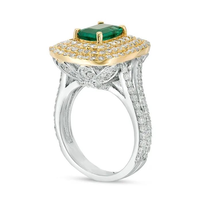 Rings Goldia EmeraldCut Emerald and 175 CT TW Natural Diamond Triple Frame Split Shank Ring in Solid 14K TwoTone Gold