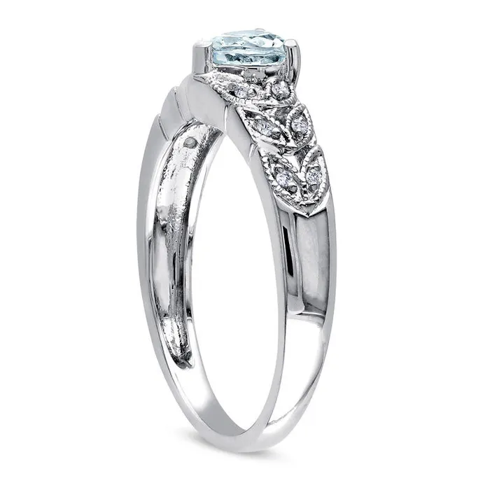 Rings Goldia HeartShaped Aquamarine and 005 CT TW Natural Diamond LeafShank Promise Ring in Sterling Silver