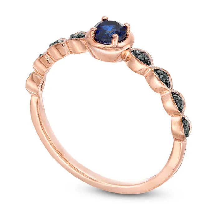 Rings Goldia LabCreated Blue Sapphire and 005 CT TW Enhanced Black Diamond Marquise Side Accent Promise Ring in Solid 10K Rose Gold