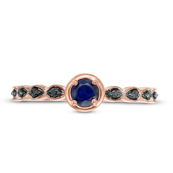 Rings Goldia LabCreated Blue Sapphire and 005 CT TW Enhanced Black Diamond Marquise Side Accent Promise Ring in Solid 10K Rose Gold