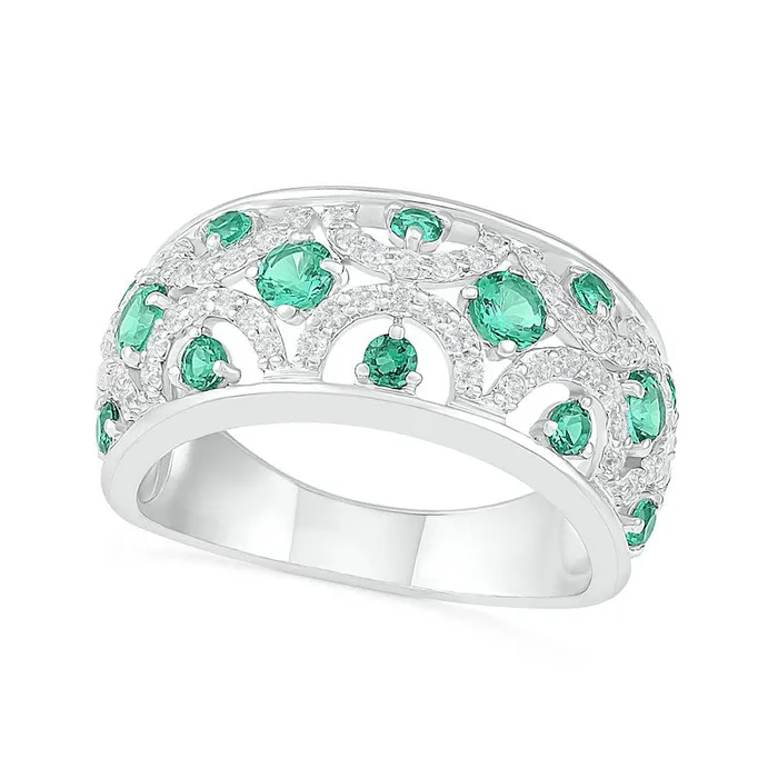 Rings Goldia LabCreated Emerald and White Sapphire Scallop Open Shank Ring in Sterling Silver