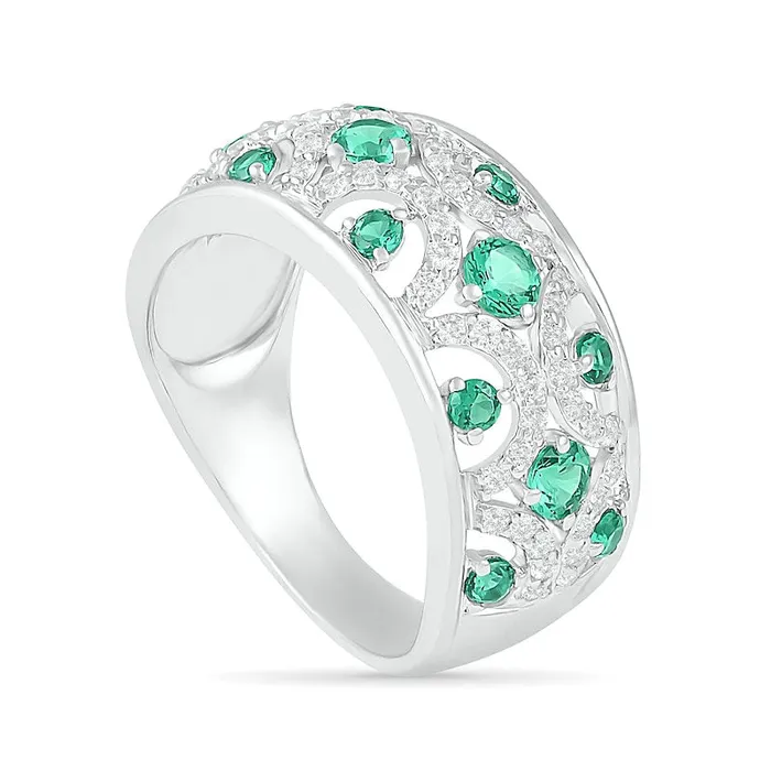 Rings Goldia LabCreated Emerald and White Sapphire Scallop Open Shank Ring in Sterling Silver