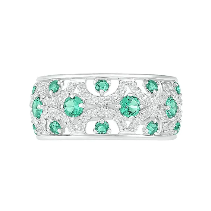 Rings Goldia LabCreated Emerald and White Sapphire Scallop Open Shank Ring in Sterling Silver