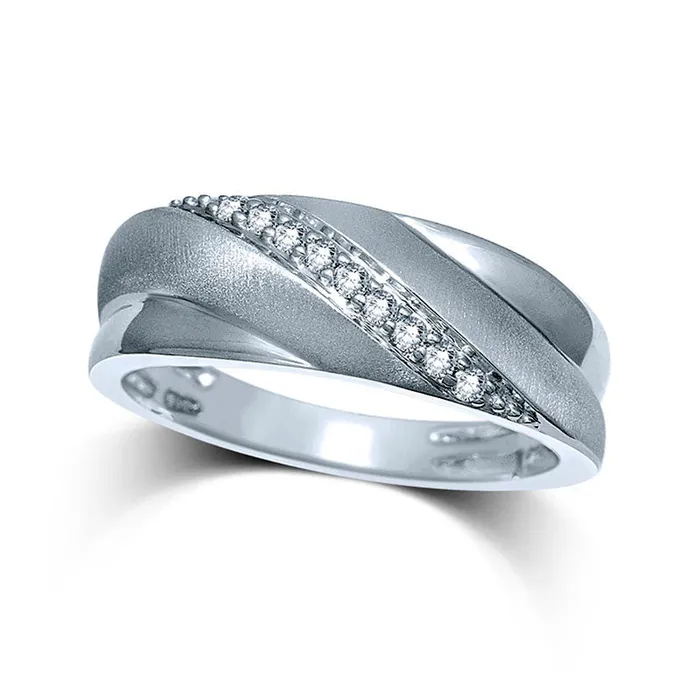Rings Goldia Mens 013 CT TW Natural Diamond Slant Anniversary Band in Solid 10K White Gold
