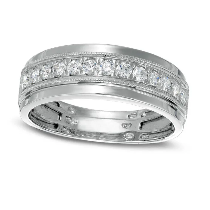 Rings Goldia Mens 050 CT TW Natural Diamond Milgrain Wedding Band in Solid 10K White Gold