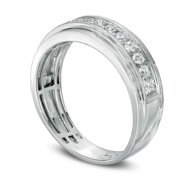 Rings Goldia Mens 050 CT TW Natural Diamond Milgrain Wedding Band in Solid 10K White Gold