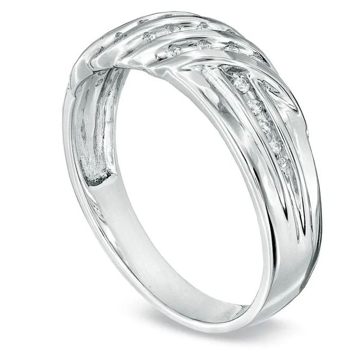 Rings Goldia Natural Diamond Accent Triple Row Slant Band in Sterling Silver