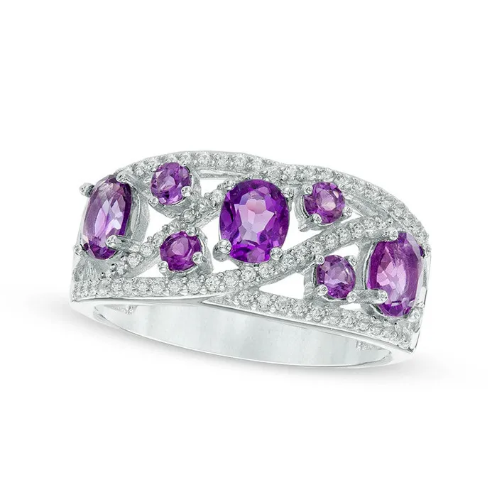 Rings Goldia Oval Amethyst and LabCreated White Sapphire Ring in Sterling Silver