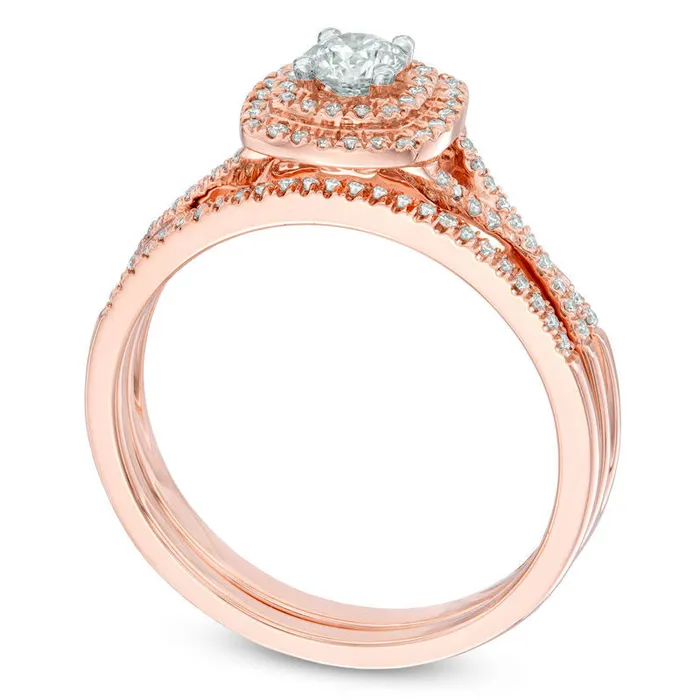 Rings Goldia Previously Owned 050 CT TW Natural Diamond Double Square Frame Twist Bridal Engagement Ring Set in Solid 14K Rose Gold