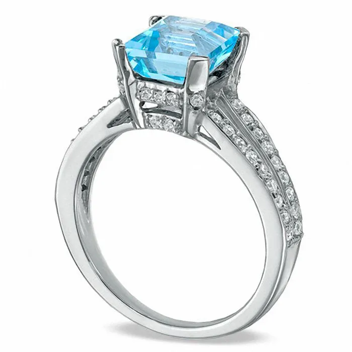 Rings Goldia PrincessCut Blue Topaz and 025 CT TW Natural Diamond Engagement Ring in Solid 10K White Gold