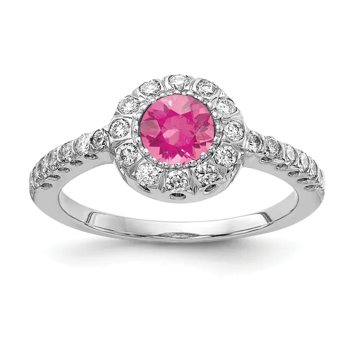 Rings Goldia Solid 14k White Gold 5mm Simulated Pink Tourmaline AA CZ Ring