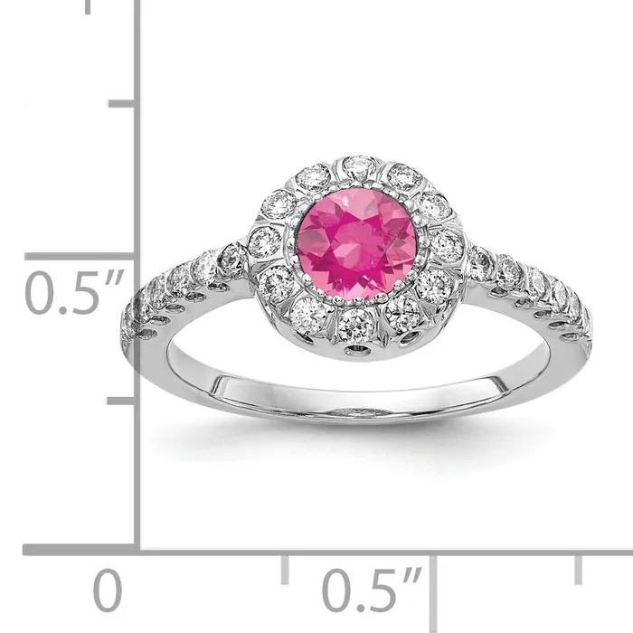Rings Goldia Solid 14k White Gold 5mm Simulated Pink Tourmaline AA CZ Ring