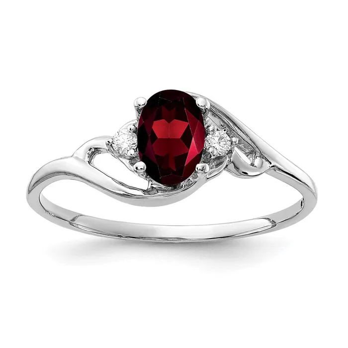 Rings Goldia Solid 14k White Gold 6x4mm Oval Simulated Garnet A CZ Ring