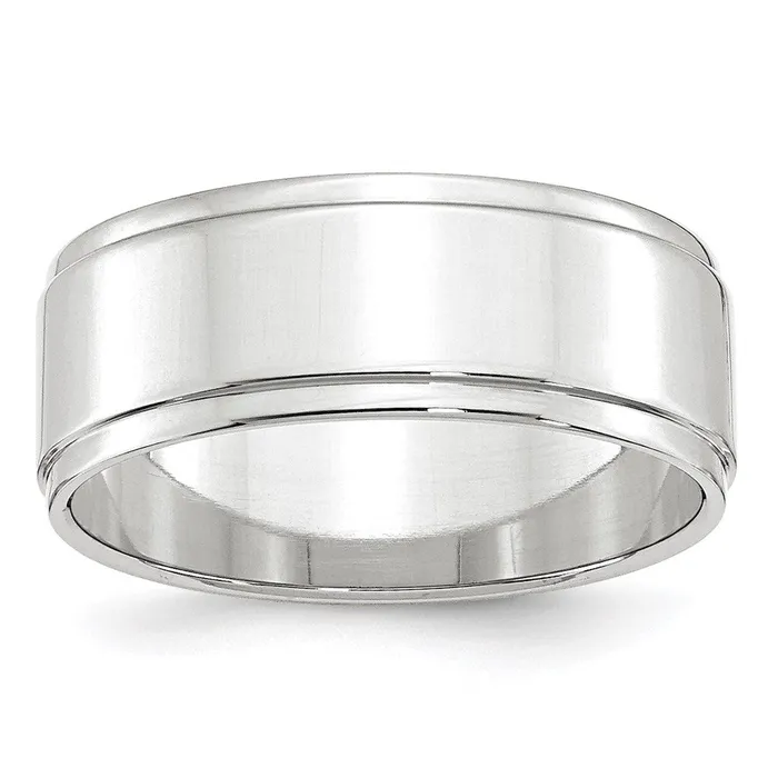 Rings Goldia Solid 14K White Gold 8mm Flat with Step Edge MensWomens Wedding Band Ring Size 125