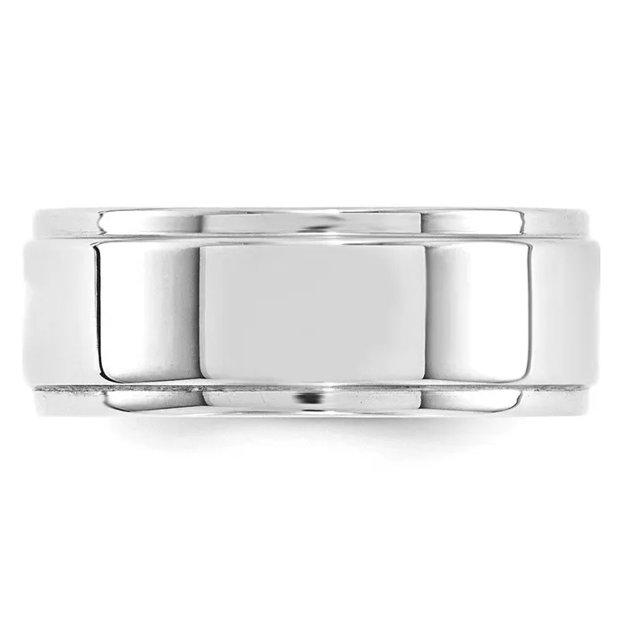 Rings Goldia Solid 14K White Gold 8mm Flat with Step Edge MensWomens Wedding Band Ring Size 125