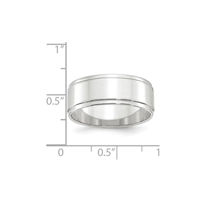 Rings Goldia Solid 14K White Gold 8mm Flat with Step Edge MensWomens Wedding Band Ring Size 125