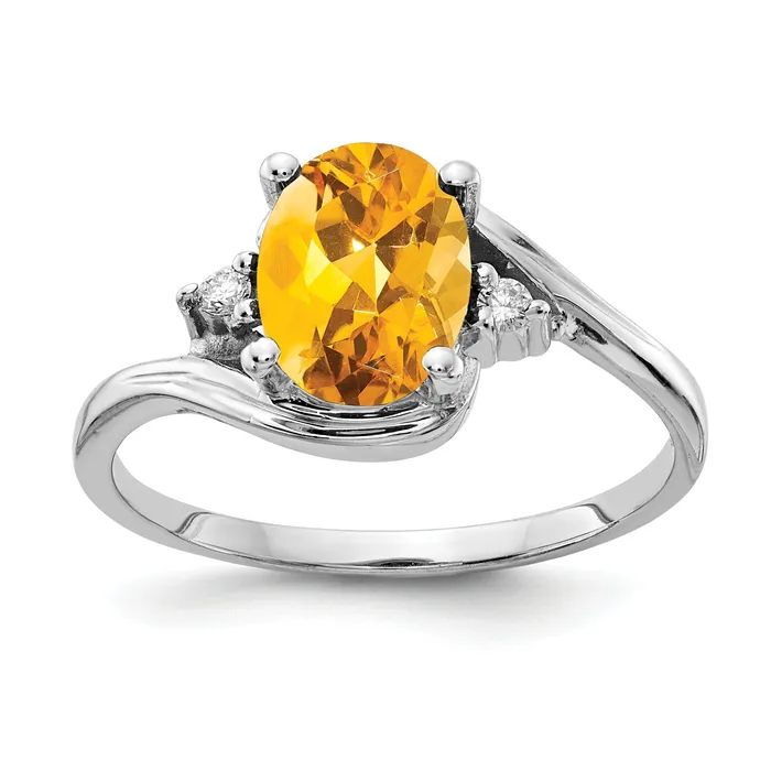 Rings Goldia Solid 14k White Gold 8x6mm Oval Simulated Citrine AAA CZ Ring