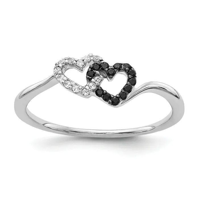 Rings Goldia Solid 14k White Gold BlacK and Simulated CZ Double Heart Ring