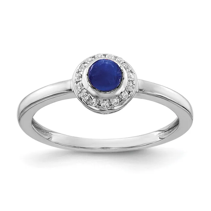 Rings Goldia Solid 14k White Gold Simulated CZ and Cabochon Sapphire Ring