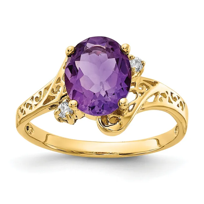 Rings Goldia Solid 14k Yellow Gold 9x7mm Oval Simulated Amethyst AAA CZ Ring