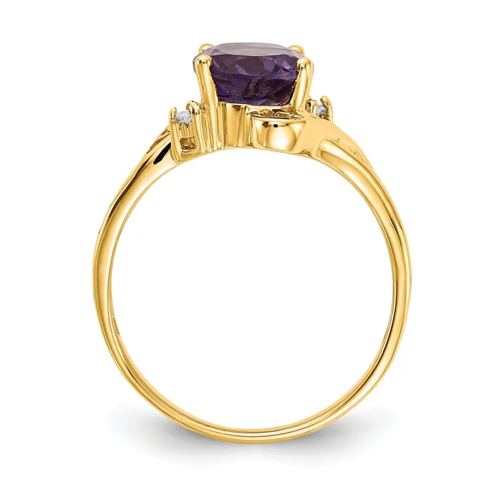 Rings Goldia Solid 14k Yellow Gold 9x7mm Oval Simulated Amethyst AAA CZ Ring