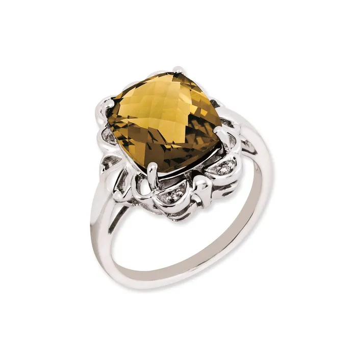 Rings Goldia Sterling Silver RHplated CheckerCut Whiskey Quartz u0026 Diamond Gemstone Birthstone Ring Fine Jewelry Gift for Her