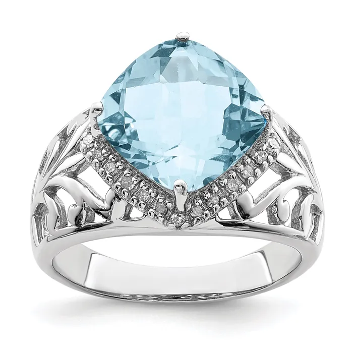Rings Goldia Sterling Silver Rhodium CheckerCut Sky Blue Topaz u0026 Natural Diamond Gemstone Birthstone Ring Fine Jewelry Gift for Her