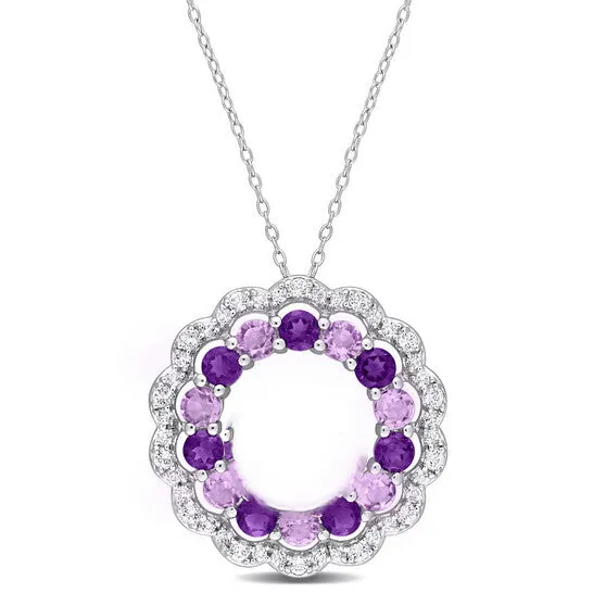 Rings JMS always Original AMOUR 5 38 CT TGW Amethyst African Amethyst and White Topaz Graduated Open Floral Halo Pendant and Chain In Sterling Silver