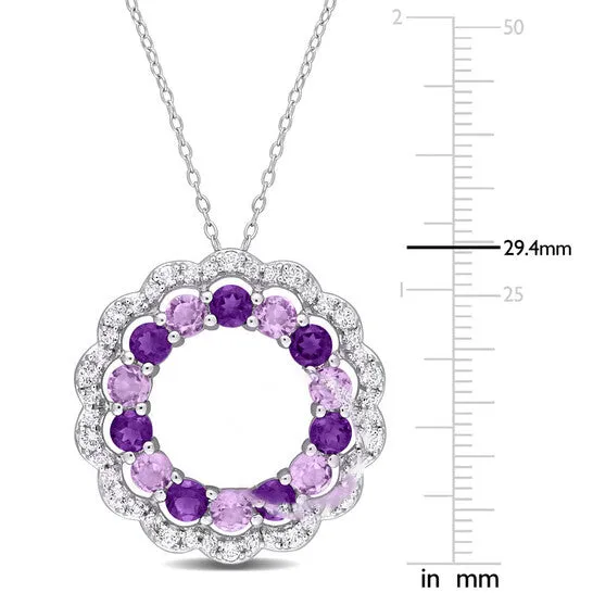 Rings JMS always Original AMOUR 5 38 CT TGW Amethyst African Amethyst and White Topaz Graduated Open Floral Halo Pendant and Chain In Sterling Silver