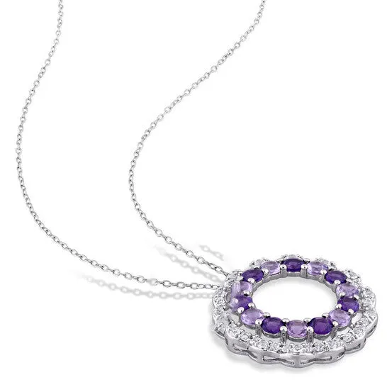 Rings JMS always Original AMOUR 5 38 CT TGW Amethyst African Amethyst and White Topaz Graduated Open Floral Halo Pendant and Chain In Sterling Silver