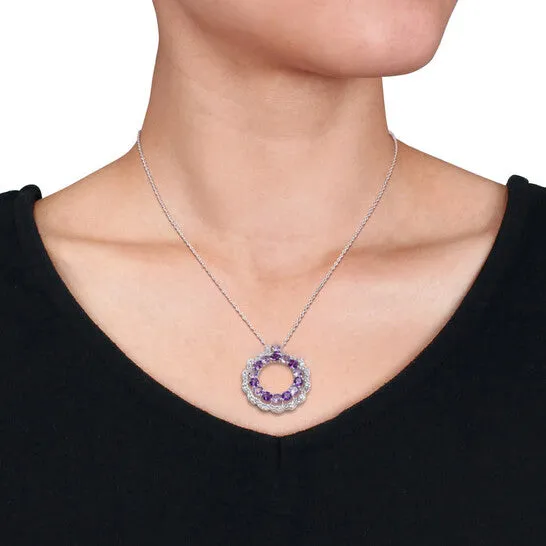 Rings JMS always Original AMOUR 5 38 CT TGW Amethyst African Amethyst and White Topaz Graduated Open Floral Halo Pendant and Chain In Sterling Silver