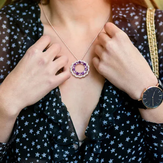 Rings JMS always Original AMOUR 5 38 CT TGW Amethyst African Amethyst and White Topaz Graduated Open Floral Halo Pendant and Chain In Sterling Silver