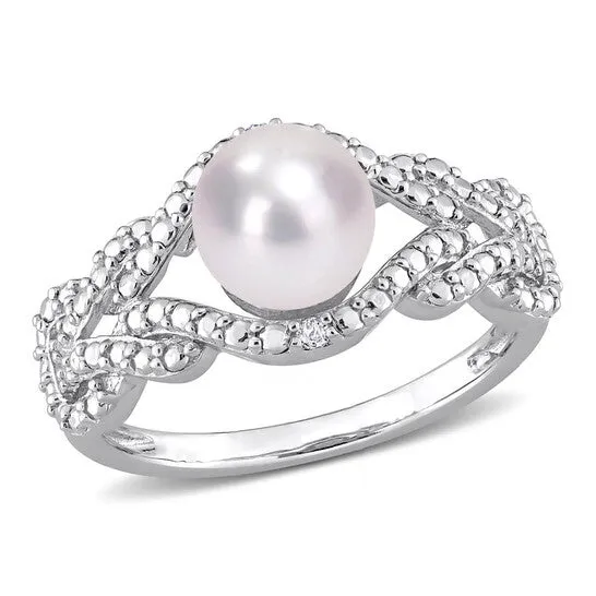 Rings JMS always Original Amour 775mm Freshwater Cultured Pearl and Diamond Accent Infinity Ring in Sterling Silver