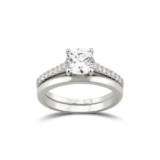 Rings JMS always Original DiamondMuse 188 cttw Round Swarovski Sterling Silver Solitaire Bridal Set