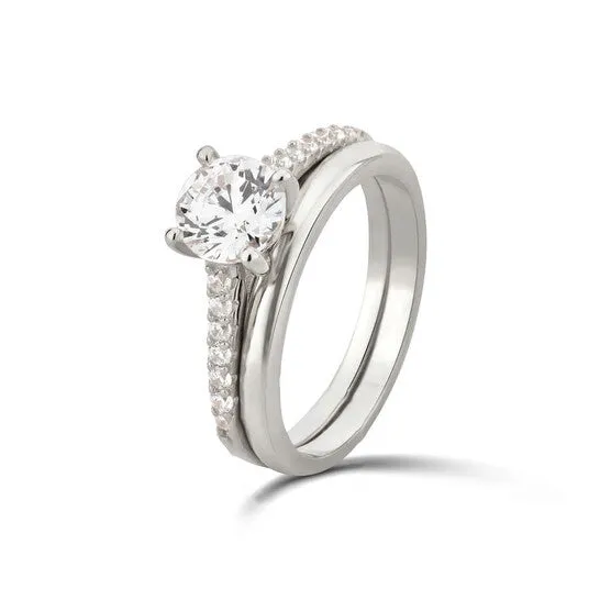 Rings JMS always Original DiamondMuse 188 cttw Round Swarovski Sterling Silver Solitaire Bridal Set