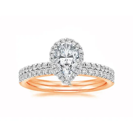 Rings JMS always Original DiamondMuse 190 cttw Pear Shape Swarovski Diamond Pink Tone Sterling Silver Halo Womens Bridal Set