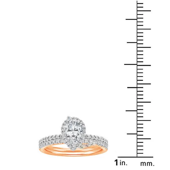 Rings JMS always Original DiamondMuse 190 cttw Pear Shape Swarovski Diamond Pink Tone Sterling Silver Halo Womens Bridal Set