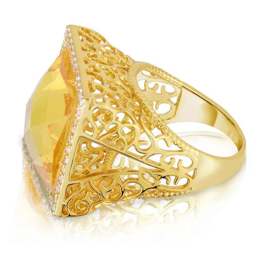 Rings JMS always Original Megan Walford Classy Gold Over Sterling Silver Princess Yellow Cubic Zirconia Halo Ring