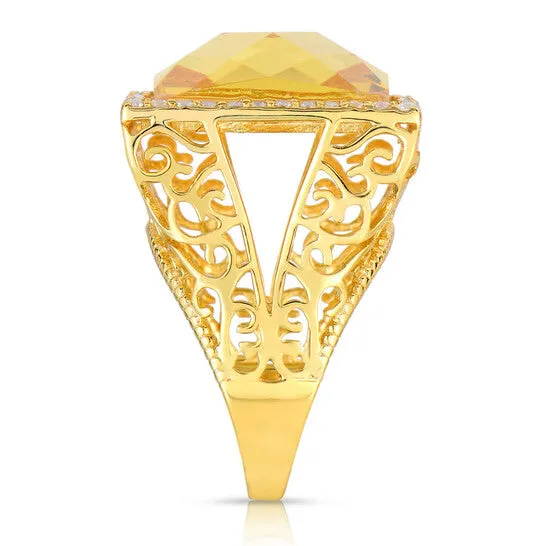Rings JMS always Original Megan Walford Classy Gold Over Sterling Silver Princess Yellow Cubic Zirconia Halo Ring