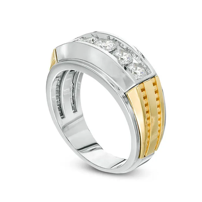 Rings Mens 10 CT TW Natural Diamond Five Stone Ridged Wedding Band in Solid 14K TwoTone Gold Goldia