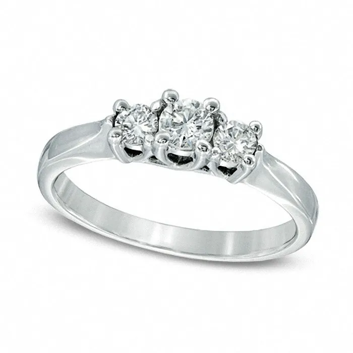 Rings Previously Owned 050 CT TW Natural Diamond Three Stone Ring in Solid 14K White Gold II2 Goldia