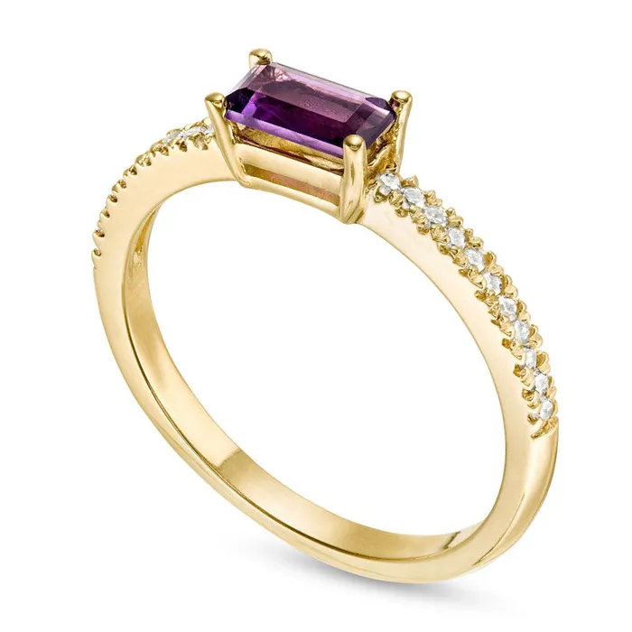 Rings Sideways Baguette Amethyst and 010 CT TW Natural Diamond Stackable Ring in Solid 10K Yellow Gold Goldia