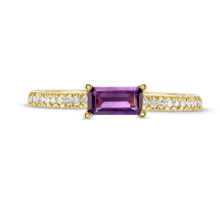 Rings Sideways Baguette Amethyst and 010 CT TW Natural Diamond Stackable Ring in Solid 10K Yellow Gold Goldia