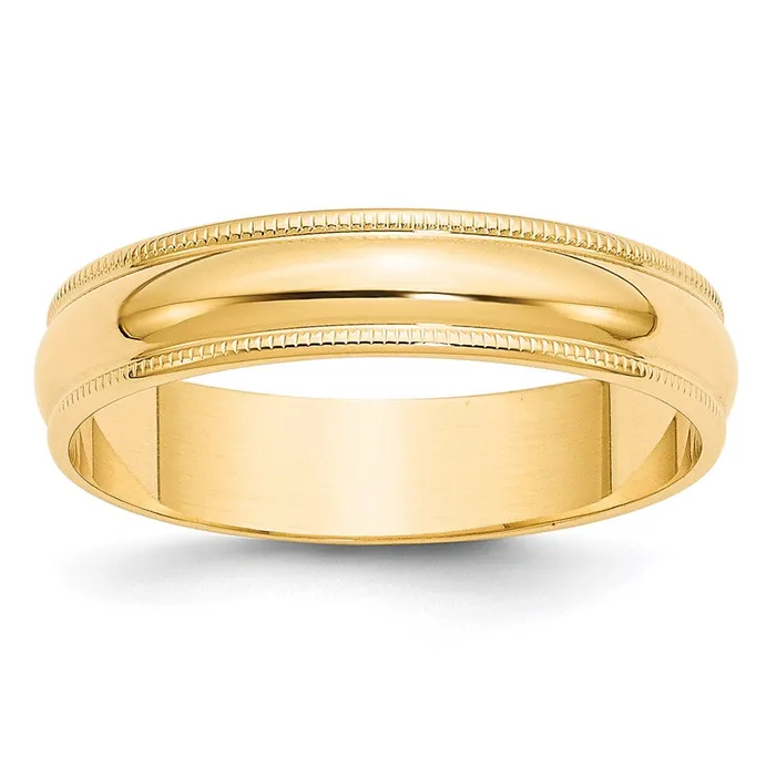 Rings Solid 10K Yellow Gold 5mm Light Weight Milgrain Half Round MensWomens Wedding Band Ring Size 7 Goldia