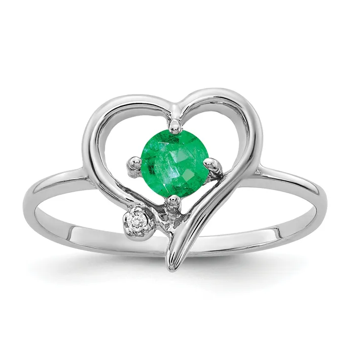 Rings Solid 14k White Gold 4mm Simulated Emerald AAA CZ Ring Goldia