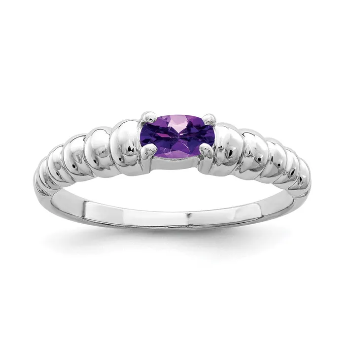 Rings Solid 14k White Gold 5x3mm Oval Simulated Amethyst Ring Goldia