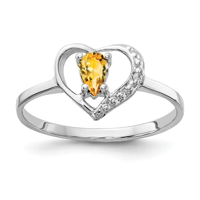 Rings Solid 14k White Gold 5x3mm Pear Simulated Citrine VS CZ Ring Goldia